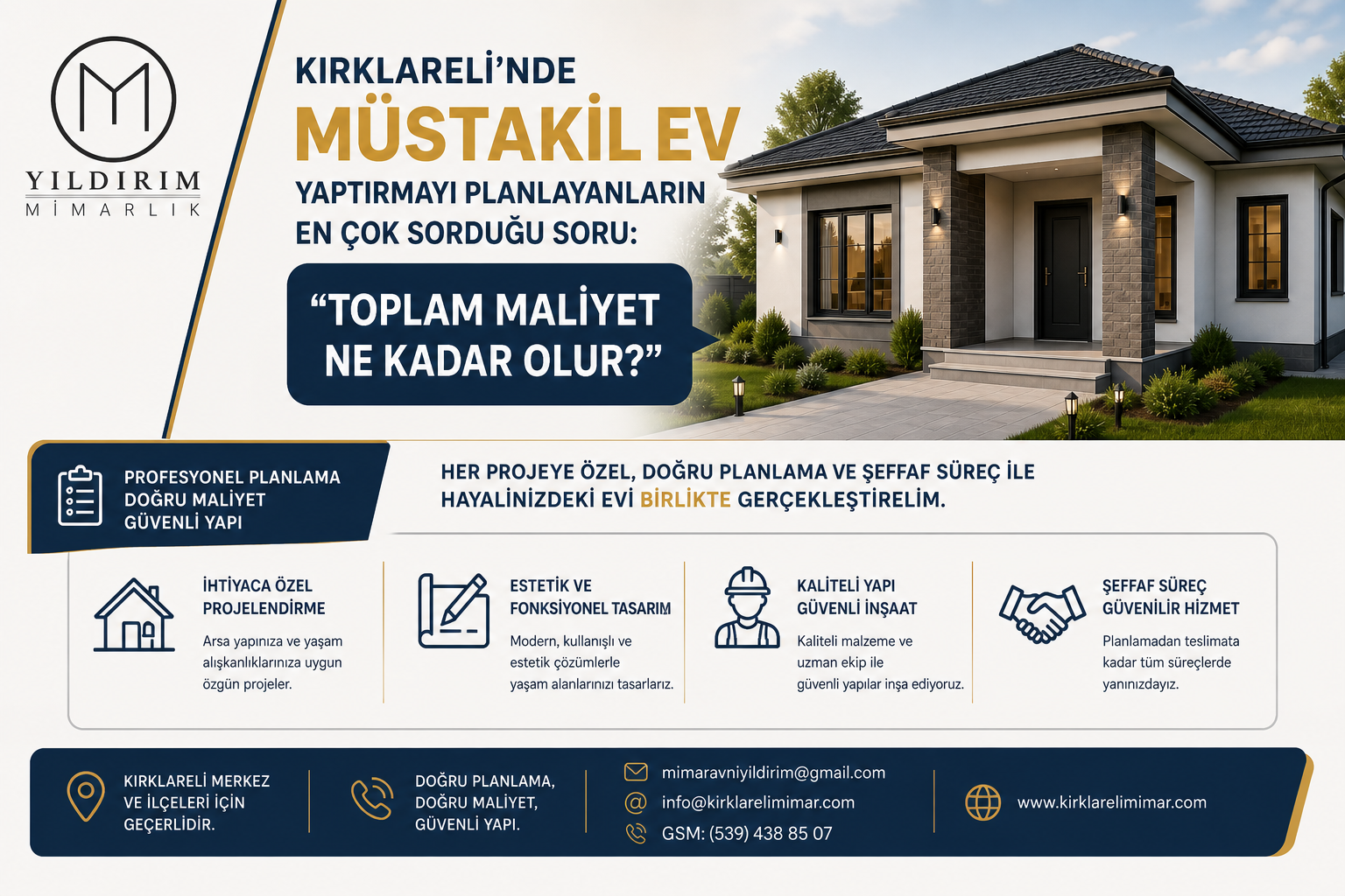 Kırklareli Müstakil Ev Maliyeti 2026 (Detaylı ve Güncel Rehber)(Mimar Avni YILDIRIM)
